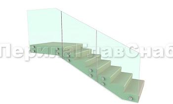 Ограждение для лестницы на несущем стекле с точечным креплением в торец для крыльца в Казани. Готовые проекты ПерилаГлавСнаб Ограждение для лестницы на несущем стекле с точечным креплением в торец для крыльца в Казани. Готовые проекты ПерилаГлавСнаб