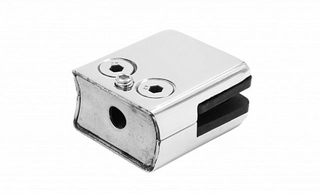 Стеклодержатель штампованный  под стекло 8 мм (4+4 мм), квадратный, под стойку Ø38.1 мм (40х24х48), полированный (AISI 304) k351