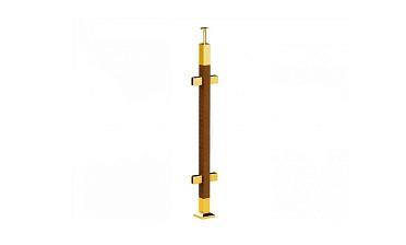Готовая стойка 40х40х950 мм, деревянная, со вставками из нержавеющей стали 2х100 мм с 4 зажимными стеклодержателями, под золото k740-3-G купить в Казани