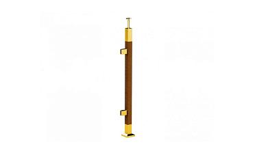 Готовая стойка 40х40х950 мм, деревянная, со вставками из нержавеющей стали 2х100 мм с 2 зажимными стеклодержателями, под золото k740-4-L-G купить в Казани