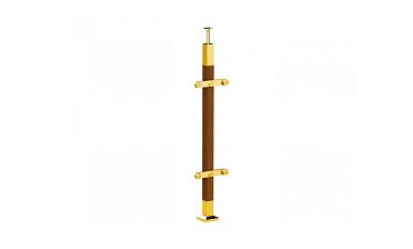Готовая стойка 40х40х950 мм, деревянная, со вставками из нержавеющей стали 2х100 мм с 2 пластинчатыми стеклодержателями, под золото k740-2-G купить в Казани