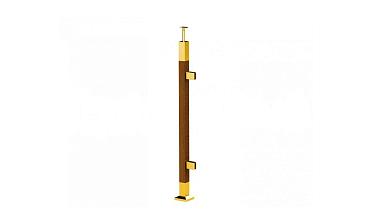 Готовая стойка 40х40х950 мм, деревянная, со вставками из нержавеющей стали 2х100 мм с 2 зажимными стеклодержателями, под золото k740-4-R-G купить в Казани