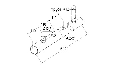 Труба AISI 304 25х1х6000, с перфорацией под  Ø12, 30°, GRIT 600 837-5 купить в Казани Труба AISI 304 25х1х6000, с перфорацией под  Ø12, 30°, GRIT 600 837-5 купить в Казани