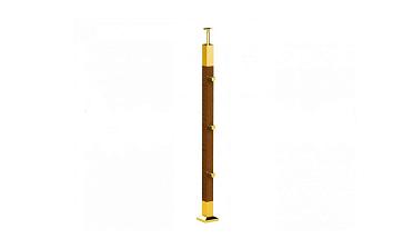Готовая стойка 40х40х950 мм, деревянная, со вставками из нержавеющей стали 2х100 мм с 3 ригеледержателями k740-1-G купить в Казани