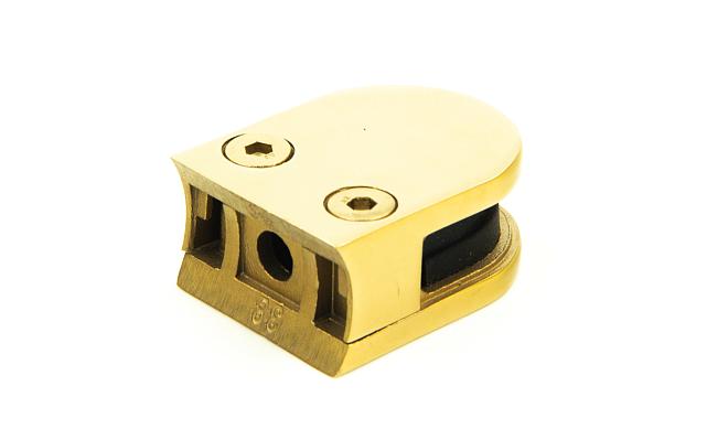 Стеклодержатель литой с вставками под стекло 8 мм (4+4 мм), закругленный под Ø38.1 мм, 40х22х50, золотой k001-88