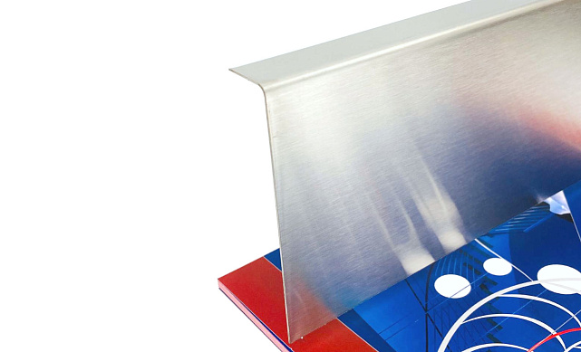 Лицевая накладка из шлифованной нержавейки на профиль т100 20.3х101 мм длина 2 м т100-11  Лицевая накладка из шлифованной нержавейки на профиль т100 20.3х101 мм длина 2 м т100-11