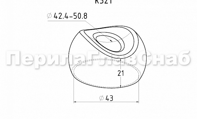 Наконечник штампованный (СПС) прямой 90° на трубу Ø42.4 мм, для поручня Ø50.8 мм, полированный, нержавеющий, AISI 304, 600Grit, k321 2 Наконечник штампованный (СПС) прямой 90° на трубу Ø42.4 мм, для поручня Ø50.8 мм, полированный, нержавеющий, AISI 304, 600Grit, k321 2