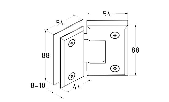 Петля для душевой кабины стекло-стекло 135° 90х55 мм цинк, полированная t302 PZn 4