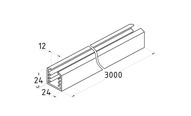 Уплотнитель в поручень с пазом 24х24 для стекла 12мм, EPDM (3-х метровый) СЕРЫЙ Фk301-G 3