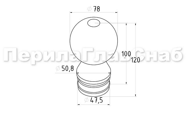 Стеклянный шар, наконечник на стойку Ø50.8 мм, с алюминиевой системой фиксации, прозрачный k248 3