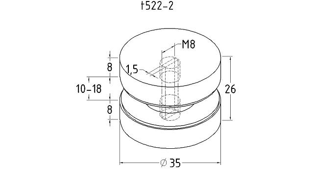 Коннектор для соединения стекол без вырезов (комплект 2 шпильки: 22мм и 28мм), под стекло 10-18 мм, шлиф t522-2 SSS 2