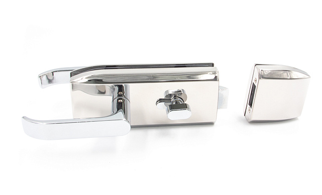 Замок для стеклянной двери с нажимной ручкой, евроцилиндр односторонний ключ/защелка, с ответной частью на стекло, полированный t155 PSS 7 Замок для стеклянной двери с нажимной ручкой, евроцилиндр односторонний ключ/защелка, с ответной частью на стекло, полированный t155 PSS 7