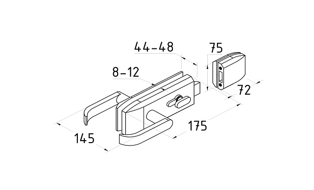 Замок для стеклянной двери с нажимной ручкой, евроцилиндр односторонний ключ/защелка, с ответной частью на стекло, полированный t155 PSS 3 Замок для стеклянной двери с нажимной ручкой, евроцилиндр односторонний ключ/защелка, с ответной частью на стекло, полированный t155 PSS 3
