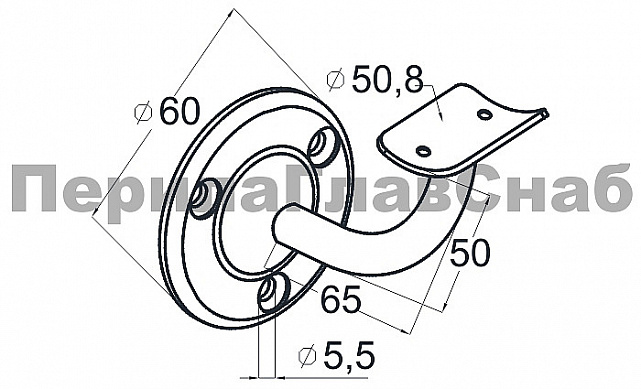 Пристенок с ложементом под Ø50.8 мм, вынос 70х45, Ø60х3 мм, литой, 25х45х2 мм, полированный, (AISI 316) k234-2 2 Пристенок с ложементом под Ø50.8 мм, вынос 70х45, Ø60х3 мм, литой, 25х45х2 мм, полированный, (AISI 316) k234-2 2
