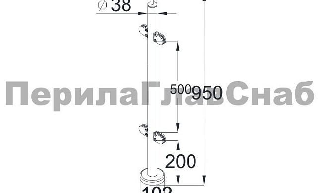 Стойка круглая Ø38.1: 4 штамп. стеклодержателя, полированная, высота 950 мм (AISI 201) k728 3