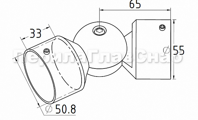Поворот литой, внешний, регулируемый, "шар", под Ø50.8 мм, полированный AISI 304 k262 2