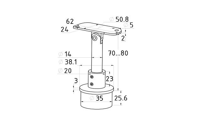 Наконечник регулируемый по высоте на стойку Ø38.1х1.5 мм, с регулируемым ложементом под поручень Ø50.8, литой, полированный, нержавеющий (AISI 304) k317-2 2