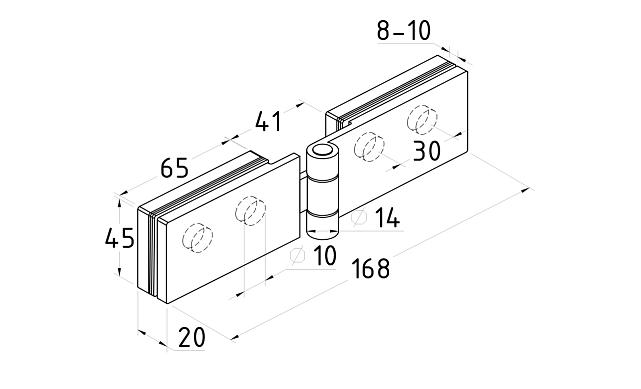 Душевая петля стекло-стекло, нержавеющая сталь AISI 304, полированная t321 PSS 2