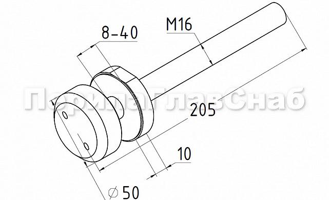 Стеклодержатель Ø50х10х18, шпилька М16х205 мм, для стекла 8-40 мм, AISI (201), с возможностью регулировки выноса до 65 мм, для торцевого крепления стекла, полированный, литой k277-3 4