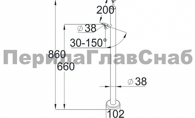 Стойка для пандуса: под 2 поручня Ø38.1 мм для инвалидов, с наконечником, полированная, высота 860 мм  (AISI 304) k751 3 Стойка для пандуса: под 2 поручня Ø38.1 мм для инвалидов, с наконечником, полированная, высота 860 мм  (AISI 304) k751 3