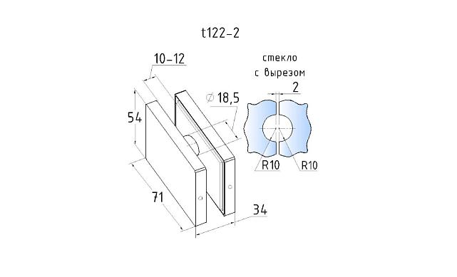 Коннектор стекло-стекло на две панели 50х70, шлиф t122-2 SSS 2