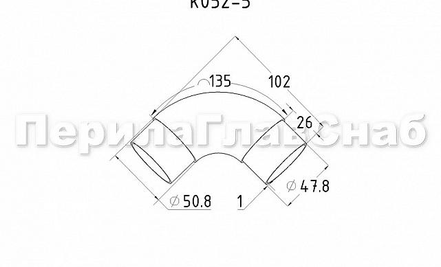 Отвод Ø50.8 мм, облегченный, полированный (AISI 201) k052-5 2