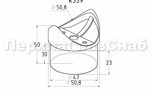 Наконечник седловина прямая 90° на стойку Ø50.8 мм, под поручень Ø50.8 мм, литая, полированная, AISI 304, k559 2 Наконечник седловина прямая 90° на стойку Ø50.8 мм, под поручень Ø50.8 мм, литая, полированная, AISI 304, k559 2