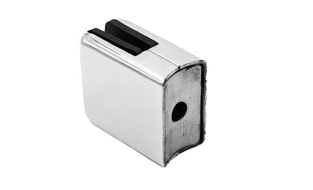 Стеклодержатель штампованный  под стекло 8 мм (4+4 мм), квадратный, под стойку Ø38.1 мм (40х24х48), полированный (AISI 304) k351 7