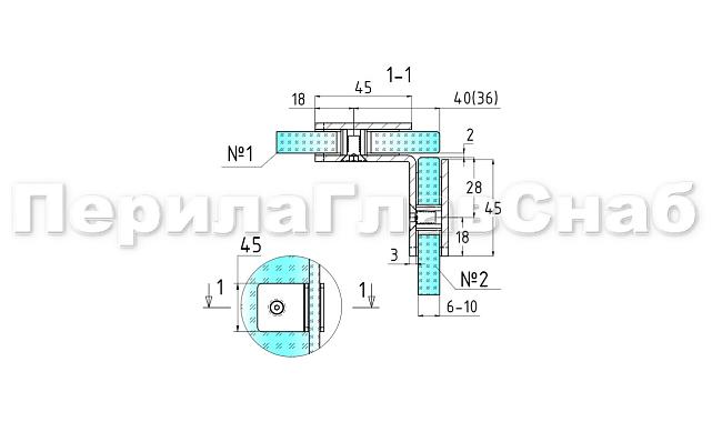 Коннектор для душевой кабины стекло-стекло 90° 45х45 мм шлифованный t725-2 SSS  2