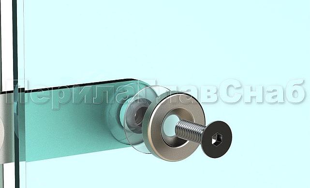 Готовая стойка 40х40х950 мм, деревянная, со вставками из нержавеющей стали 2х100 мм с 2 пластинчатыми стеклодержателями k740-2 3