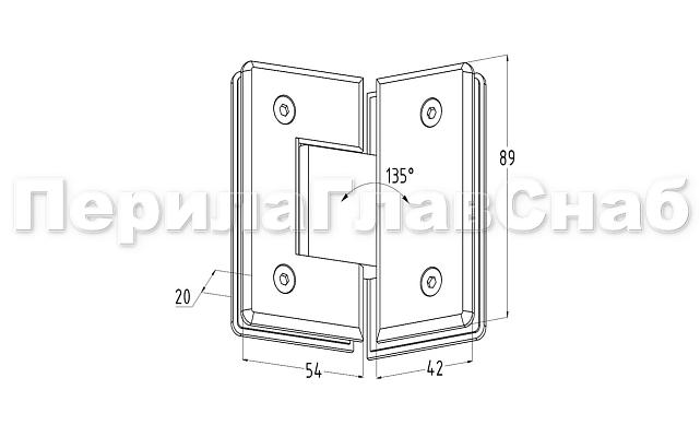 Петля для душевой кабины стекло-стекло 135° 90х55 мм цинк, полированная t302 PZn 3