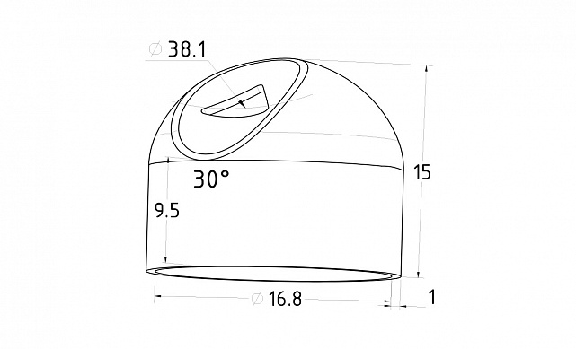 Наконечник штампованный (СПС) косой 30° на трубу Ø16 мм, для поручня Ø38.1 мм, полированный, нержавеющий, (AISI 201) k212-3 2  Наконечник штампованный (СПС) косой 30° на трубу Ø16 мм, для поручня Ø38.1 мм, полированный, нержавеющий, (AISI 201) k212-3 2