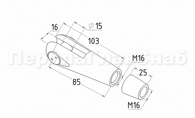 Наконечник ванты (тяги) с резьбой М16 правый, литой , полированный (AISI316) k661-16-R 2
