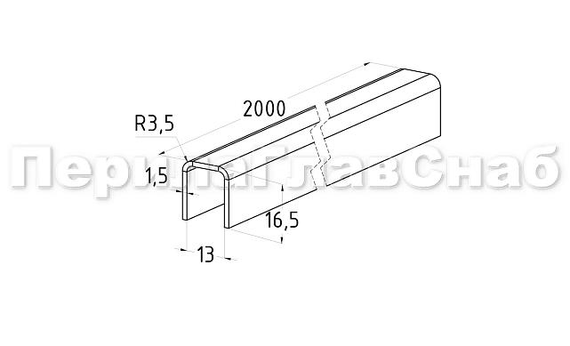 Профиль П-образный, L=2000 мм, t=1.5 мм, для стекла 12 мм, шлиф. (AISI 304) Ф-0455 3