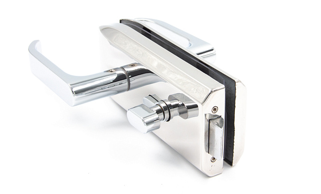 Замок для стеклянной двери с нажимной ручкой, евроцилиндр односторонний ключ/защелка, с ответной частью на стекло, полированный t155 PSS 6 Замок для стеклянной двери с нажимной ручкой, евроцилиндр односторонний ключ/защелка, с ответной частью на стекло, полированный t155 PSS 6