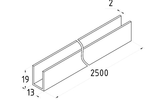 П-образный профиль для неподвижных стекол 8 мм, 19x13, L=2500, алюминий полированный t756-2500 AL 2