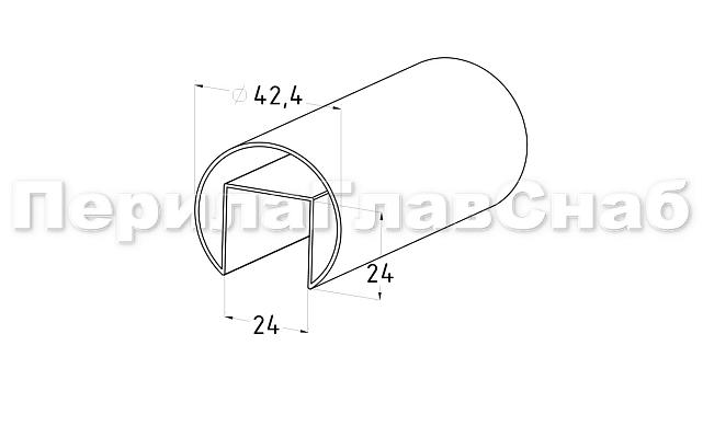Труба  Ø42.4 мм, с пазом 24х24 мм, анодированный алюминий Фk820 AL 3