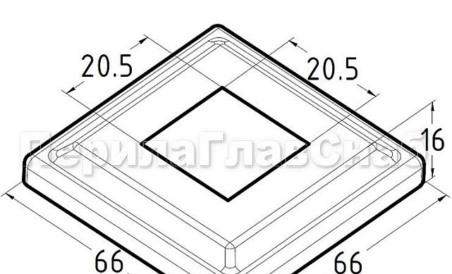 Низ стойки под трубу 20х20 мм, 66х66, высота 16 мм, полированный (AISI 304) k397 2