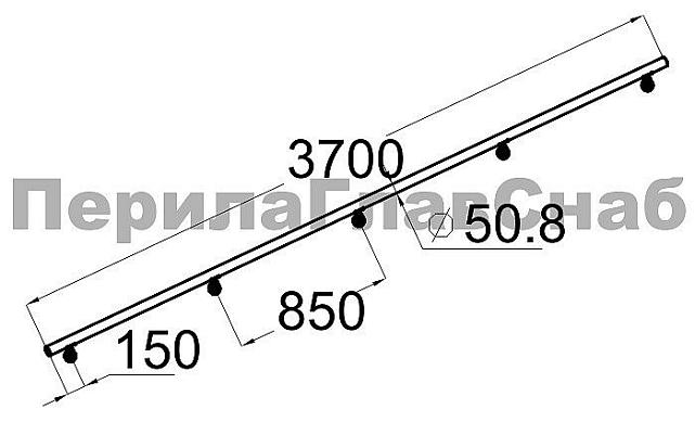 Готовый пристенный поручень с 5 держателями, длина 3700 мм (AISI 304) k730-37 2