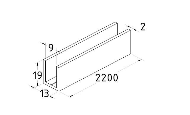 П-образный профиль 19x13, L=2200, алюминий шлифованный t756-4 ALS 3