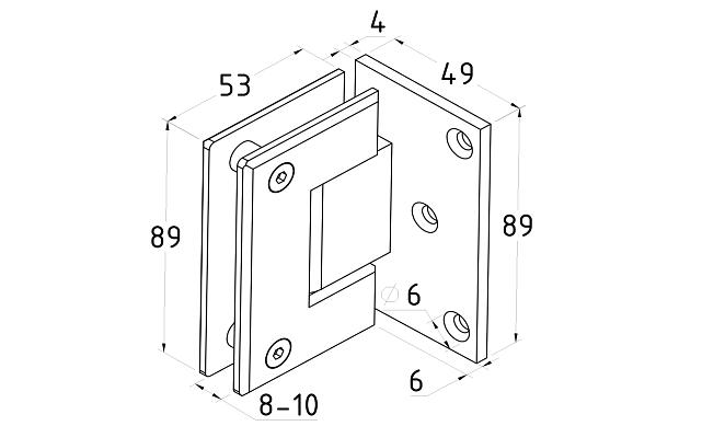 Петля для душевой стена-стекло 90х55 мм, 90°, односторонняя, цинк, черный t305 BZn 2