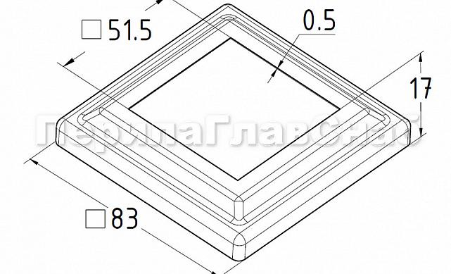 Низ стойки фигурный под трубу 50х50 мм, 83х83х0.5 мм, высота 17 мм, полированный (AISI 304) k375 2