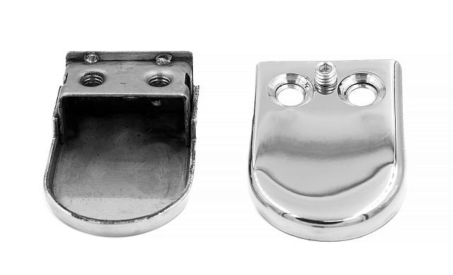 Стеклодержатель штампованный под стекло 8мм (4+4 мм), под стойку Ø38.1 мм 40х22х54, полированный (AISI 304) k538-2 6