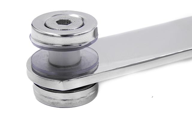 Стеклодержатель пластинчатый 2хМ8 (половинка), по центрам 85х5 мм, полированный, шайбы 5 мм штамп., под стекло 6-12 мм, (AISI 201) k047-1/2 3