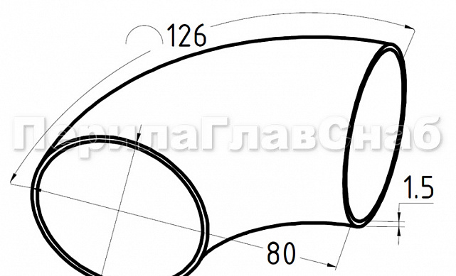 Отвод поручня под сварку для Ø50.8х125х1.5 мм, шлифованный (AISI 304) k021-4 2