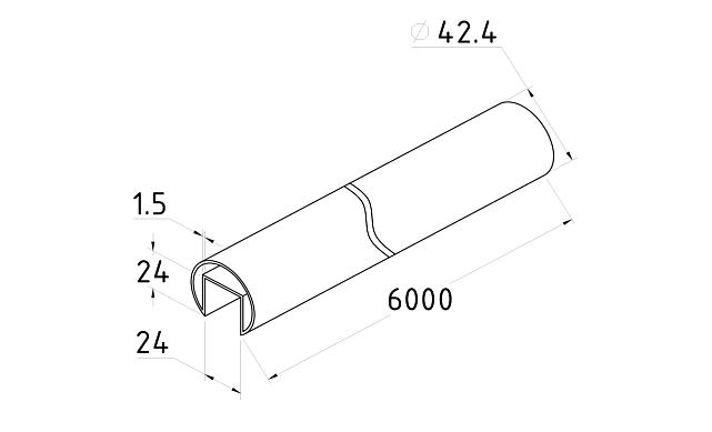 Труба Ø42.4 мм, с пазом 24х24, тройная полировка 800GRIT, (AISI 201) k820 2
