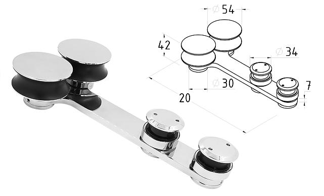 Комплект раздвижной системы для стеклянных дверей, AISI 304, полированный t406 2