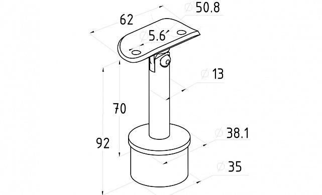 Наконечник палец с регулируемым ложементом под поручень Ø38.1-42.4 мм, на стойку Ø38.1х1.5 мм, литой, полированный, нержавеющий (AISI 304) k006-7 2