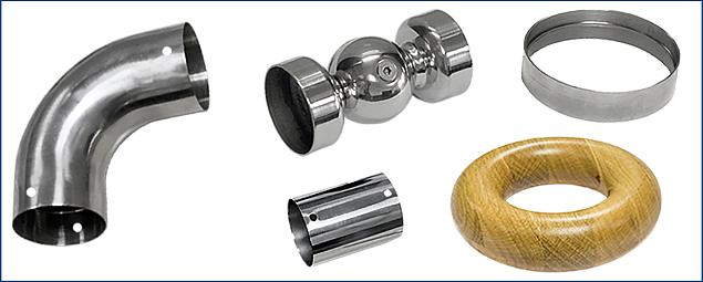 Соединители и отводы для деревянного поручня в Казани. Комплектующие для лестничных ограждений и перил ПерилаГлавСнаб