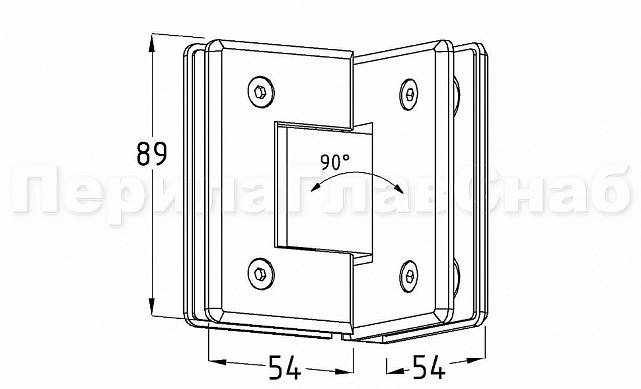 Петля для душевой кабины стекло-стекло 90° 90х55 мм полированный  t304 PSS 3 Петля для душевой кабины стекло-стекло 90° 90х55 мм полированный  t304 PSS 3